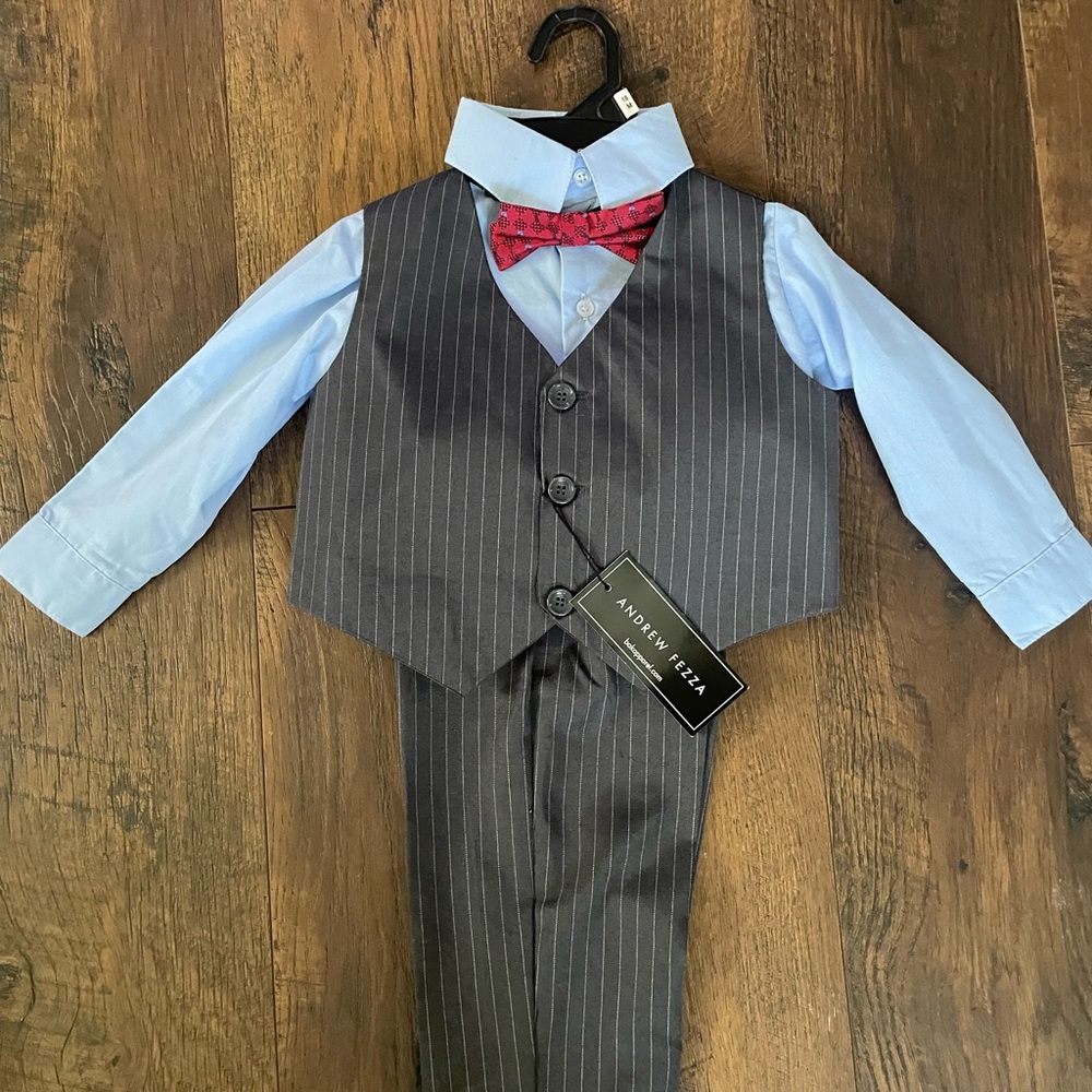 Andrew Fezza Gray Pinstripe Vest with Red Bow Tie